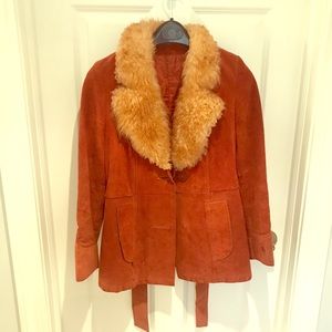 Vintage Suede Fur Collar Coat